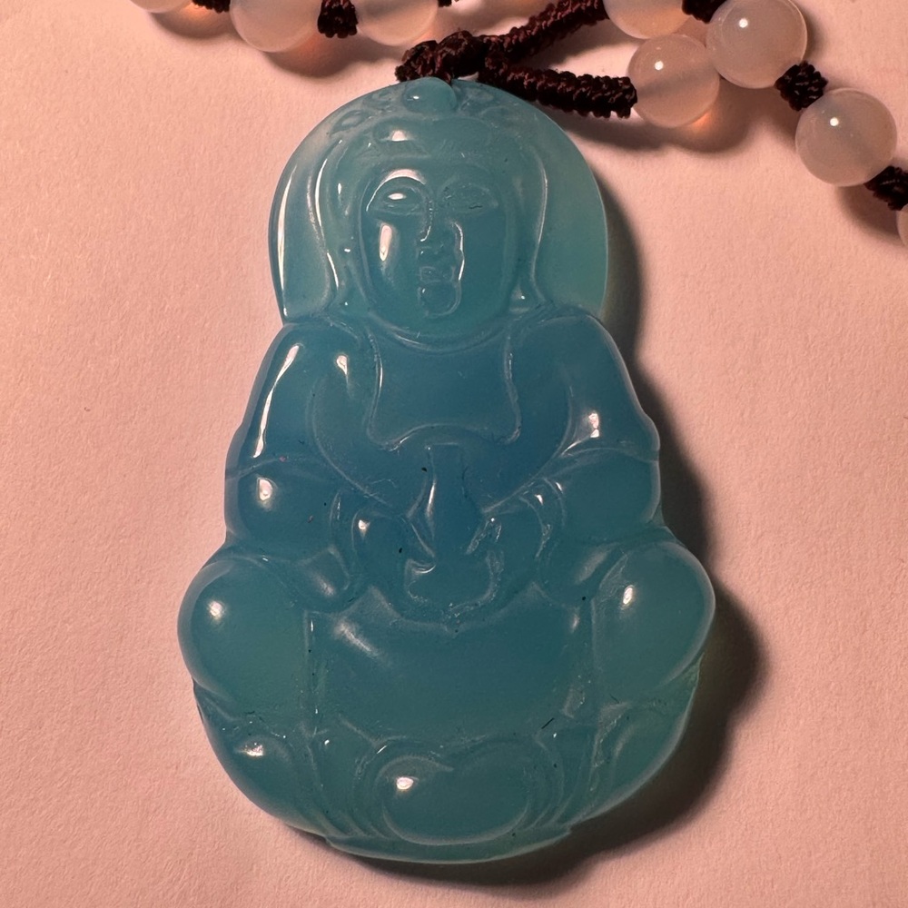 Blue Jade Buddha Pendant Necklace